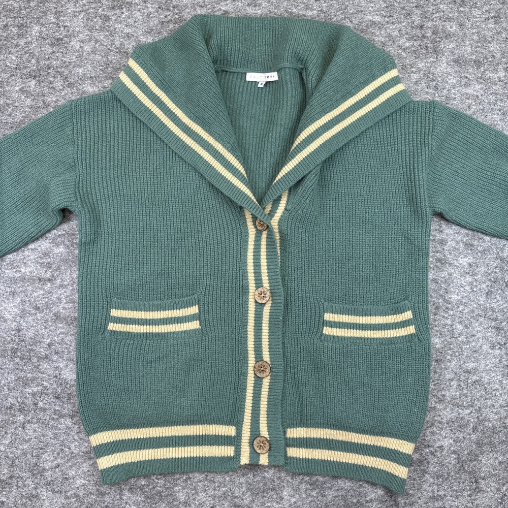 Baltic Born cardigan sweater women's medium green stripe preppy rugby‎ Corbett